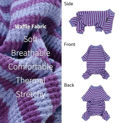 Fitwarm Purple and Violet Striped Dog Pajamas, Waffle Dog Clothes for Small Dogs Girl Boy, Puppy Onesie with Feet, Pet Cat Outfit, Small - color: DarkViolet, size: Small