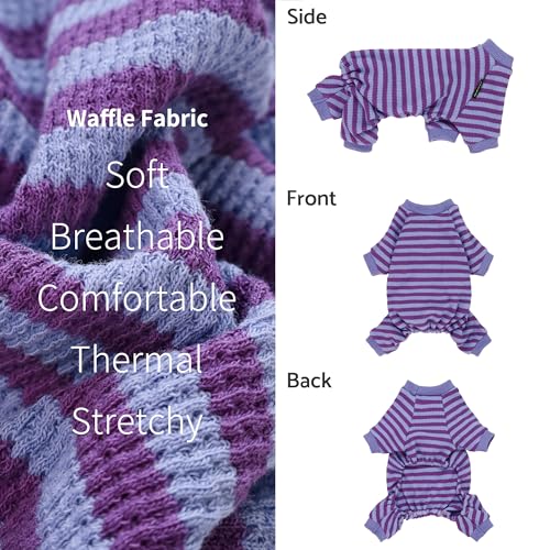 Fitwarm Purple and Violet Striped Dog Pajamas, Waffle Dog Clothes for Small Dogs Girl Boy, Puppy Onesie with Feet, Pet Cat Outfit, XS - color: DarkViolet, size: X-Small