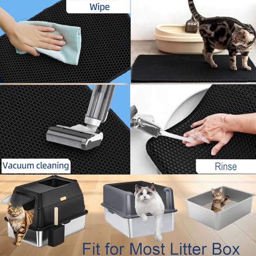 Cat Litter Mat Double Layer Litter Trapping Mat Kitty Litter Box Mat 23.4x14.7 inch Water Proof Cat Litter Catching Mat - color: Black, size: 23.4 X 14.7 Inches