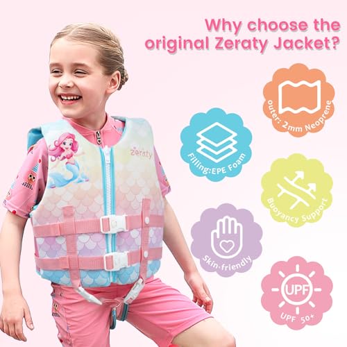 Toddler Swim Vest Neoprene Kids Float Jacket Swimming Aid for Children Girls and Boys 20-30-40-50-60-70-80Lbs with Dual Adjustable Safety Straps - color: Mermaids, size: S(Age Recommend 1-3 Years)