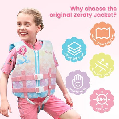 Toddler Swim Vest Neoprene Kids Float Jacket Swimming Aid for Children Girls and Boys 20-30-40-50-60-70-80Lbs with Dual Adjustable Safety Straps - color: Mermaids, size: XL(Age Recommend 9+ Years)