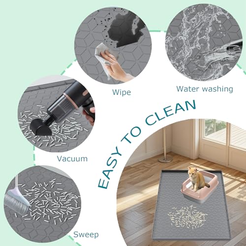 Cat Litter Mat for Litter Box, Silicone Large Cat Litter Trapping Mat - 28x22 in, Waterproof & Non-Slip, Durable & Easy Clean, Gray - color: Grey, size: 28"L x 22"W