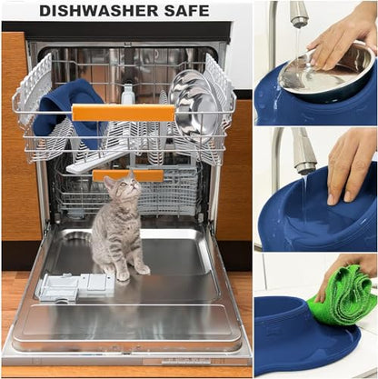 Dog Food Bowls Stainless Steel Dog Bowls, Food Water Bowl Set with No Spill Non-Skid Silicone Mat, Dog Dish Double Pet Feeder Bowls for Small Medium Sized Large Dogs Cats Puppy, Blue - color: BLUE, size: 4¾ Cup/38 oz each