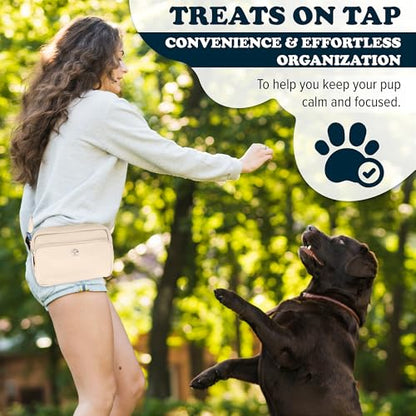 Puppington 3-in-1 Crossbody Dog Treat Pouch for Pet Training - Compostable Poop Bags, Built-In Poop Bag Dispenser, Slow-Feeding Travel Dog Bowl & Reflective Leash - Dog Walking Bag (Vanilla Cream) - color: Vanilla Cream