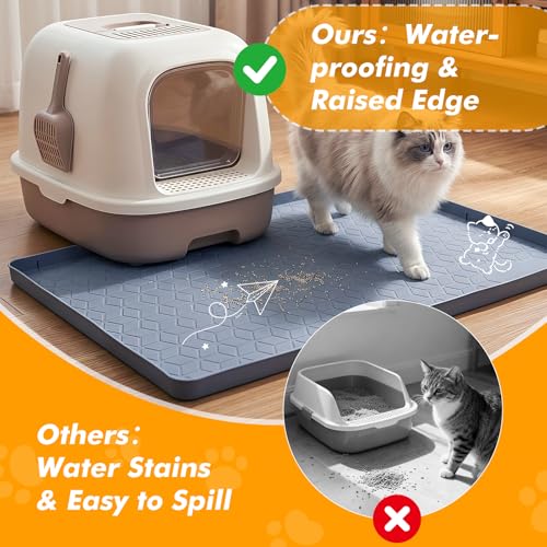 Silicone Cat Litter Mat for Litter Box, 31" x 22" Large Leak-Proof Tray, Scatter Control for Cat Litter, Soft Durable Material, Waterproof & Easy Clean Mat for Indoor Cats, Gray