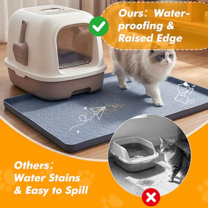Extra Large Cat Litter Mat 47" x 35" Silicone Litter Trapping Mat for Scatter Control, Catcher for Kitty Litter, Non-Slip Waterproof Floor Protector, Easy to Clean, Gray