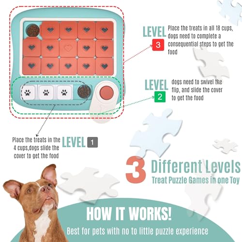Dog Puzzles for Smart Dogs,Level 3 Interactive Dog Treat Puzzle for Iq Training, Dog Puzzle Toy for Large Medium Small Dogs with Squeaky Dog Button Design - color: Red Puzzle
