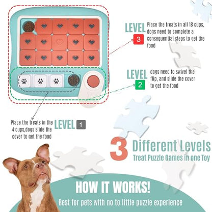 Dog Puzzles for Smart Dogs,Level 3 Interactive Dog Treat Puzzle for Iq Training, Dog Puzzle Toy for Large Medium Small Dogs with Squeaky Dog Button Design - color: Red Puzzle
