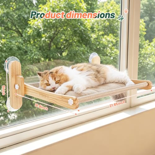 Large Foldable Cat Window Perch - Natural Pine Cat Sill Seat, 50LBS Heavy Duty Cordless Design, Space-Saving No-Scratch Window Hammock for Indoor Cats - size: Large