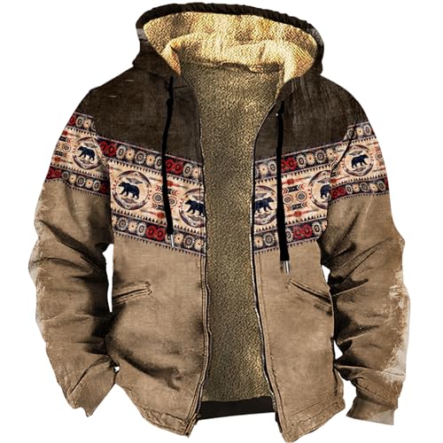 domirica Fleece Jacket Men Western Cowboy Bull Graphic Full Zip Drawstring Casual Stylish Big And Tall Hooded Jacket - color: Western-charlie, size: XX-Large