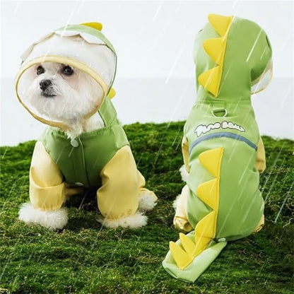 Waterproof Dog Raincoat, Dinosaur Design, Full Body Protection with Elastic Trousers, for Small Dogs (Green, Large) - color: Green, size: Large