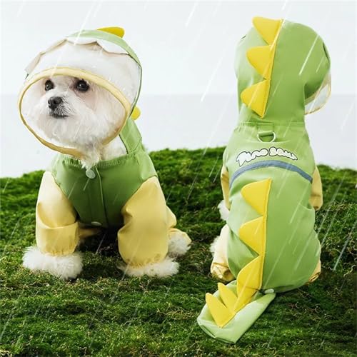 Waterproof Dog Raincoat, Dinosaur Design, Full Body Protection with Elastic Trousers, for Small Dogs, PU Material (Green, XX-Large) - color: Green, size: XX-Large