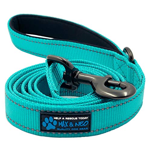Max and Neo Reflective Nylon Dog Leash - We Donate a Leash to a Dog Rescue for Every One Sold (Teal, 6x1) - color: TEAL, size: 6 FT x 1" Wide