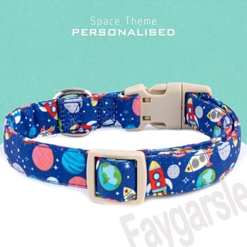 Faygarsle Space Theme Dog Collar, Navy Blue with Rockets and Planets Pattern for Summer Small Medium Large Dogs L - color: Blue Space, size: Large