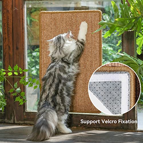FUKUMARU Cat Scratcher Mat, 23.6 X 15.7 Inch Natural Sisal Cat Scratch Mats, Horizontal Cat Floor Scratching Pad Rug with Sticky Tapes, Protect Couch and Carpets - color: Brown-23.6 x 15.7 Inch