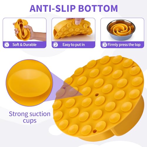 Slow Feeder Dog Bowls Insert, Animire Soft Silicone Slow Eating Dog Food Bowl for Small, Medium and Large Dogs, Compatible with Regular and Elevated Bowls - color: Yellow, size: S