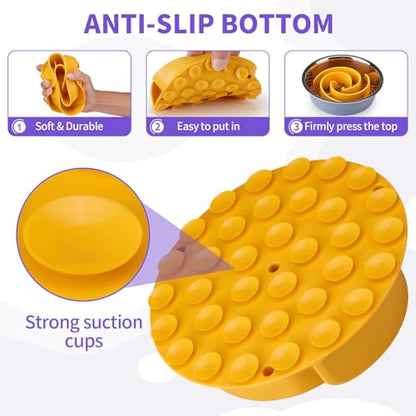 Slow Feeder Dog Bowls Insert, Animire Soft Silicone Slow Eating Dog Food Bowl for Small, Medium and Large Dogs, Compatible with Regular and Elevated Bowls - color: Yellow, size: M
