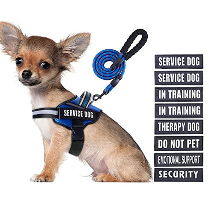 Service Dog Vest Harness and Leash Set, Animire in Training Dog Harness with 10 Dog Patches, Reflective Dog Leash with Soft Padded Handle for Small, Medium, Large, and Extra-Large Dogs (Blue,S) - color: Blue, size: S