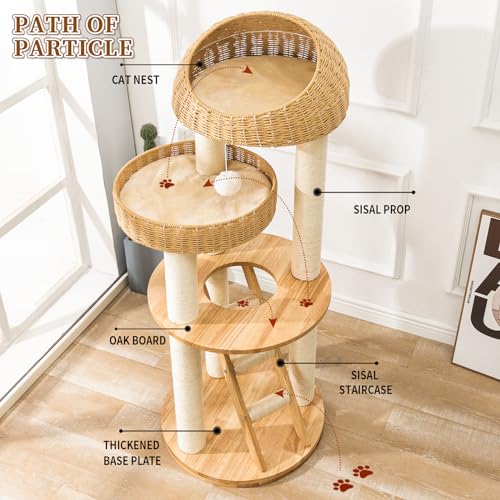 Big Modern Design Cat Tree Tower, Cat Tower Sisal-Covered Scratching Posts for Indoor Cats, Natural Oak Wood Cat Tree for Large Cats, Multi-Level Cat Condo with Sisal Staircase - color: DC999