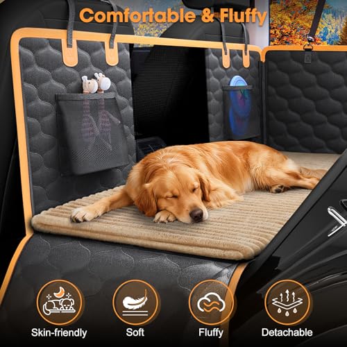 Backseat Pet Bed Mat, Non-Slip Dog Bed for Car Back Seat, Washable Travel Pet Mat with Removable Cover, Dog Seat Covers Protector Fit for Backseat Extenders and Trucks SUVs, 54"x 24.8", Brown - color: Brown