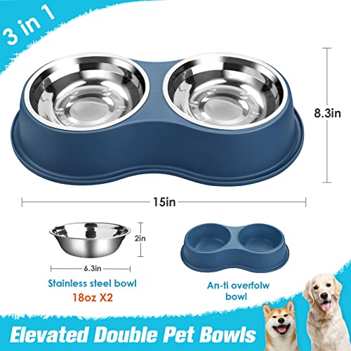 Epetslove Dog Bowls Double Dog Water and Food Bowls Stainless Steel Bowls with Non-Slip Resin Station, Pet Feeder Bowls for Puppy Medium Dogs Cats - color: 5.Blue, size: Medium-18oz