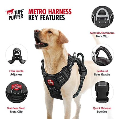 Tuff Pupper No Pull Easy Walk Dog Harness | Heavy Duty Pet Vest | Front & Back Leash Clips | Strong Safety Handle | Reflective Anti Pull Vest | Comfortable Padded Escape Proof Harness (X-Large, Black) - color: Epic Black, size: X-Large (Neck: 20-30" , Che