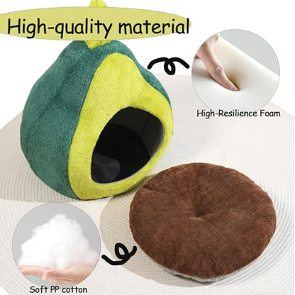 Cat Bed for Indoor Cats - Adorable Cozy Avocado Cat Cave with Removable Cushion, Super Soft Pet House Tent for Kittens & Small Pets, Warm and Washable Non-Slip Design - style: Avocado