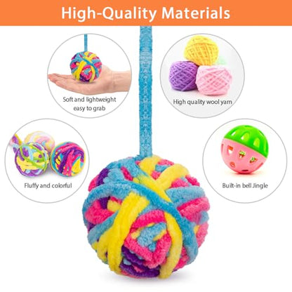 Retro Shaw Cat Toys Balls, 6Pcs Woolen Yarn Cat Balls with Bells Inside, Interactive Kitten Toys for Indoor Cats Kitty, Soft Pompom Jingle Ball with String Cat Nip Toys - size: 1.6 Inches