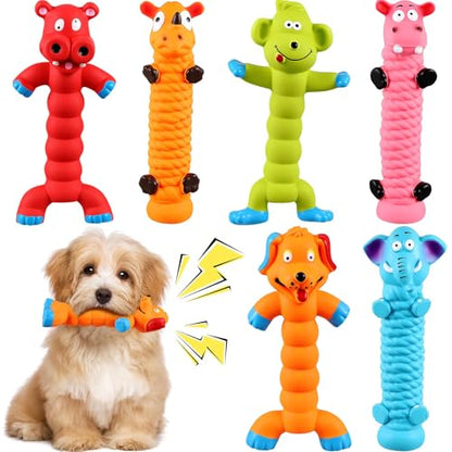 Hiboom 6 Pcs 8" Latex Squeaky Dog Toys Soft Rubber Dog Chew Toy Animal Standing Stick Puppy Fetch Interactive Play Gift for Pets Small Medium Large Dogs