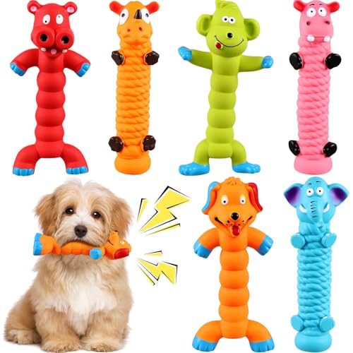 Hiboom 6 Pcs 8" Latex Squeaky Dog Toys Soft Rubber Dog Chew Toy Animal Standing Stick Puppy Fetch Interactive Play Gift for Pets Small Medium Large Dogs