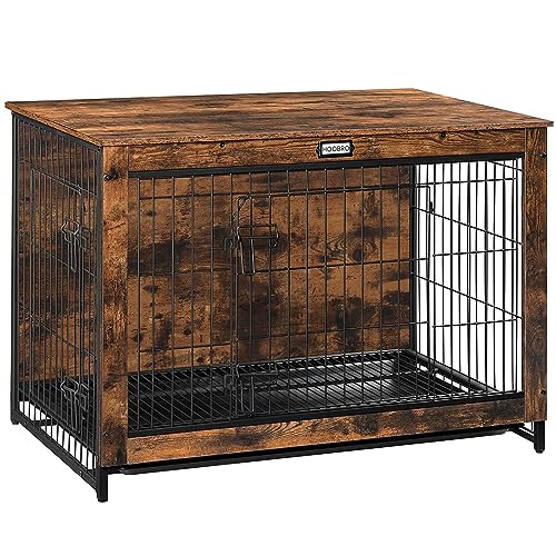 HOOBRO Dog Crate Furniture, 38.6" Large Dog Kennel Indoor, Wooden Cage with Pull-Out Tray, Double Doors Pet House Side End Table for Large/Medium/Small Dogs, Rustic Brown BF982GW03G1 - color: Rustic Brown, size: 38.6”L x 25.6”W x 26.9”H