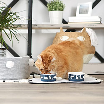 Bone Dry Ceramic Pet Silhouette Collection, Small Set, 4.25x2, Navy, Cat's Meow, 2 Piece (Pack of 2) - color: Navy, size: Small Set, 4.25x2" (Pack of 2)
