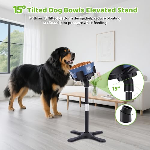 Elevated Dog Bowls for Large and Extra Large Dogs,Adjustable Width Dog Bowl Stand for 5.5-9.5" Wide Bowls,Food and Water Feeder,Single Holder with Tilted Height Adjust 12.4''-18.9''(with Bowl) - size: F - Upgraded Dog Food Stand