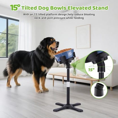 Elevated Dog Bowls for Large and Extra Large Dogs,Adjustable Width Dog Bowl Stand for 5.5-9.5" Wide Bowls,Food and Water Feeder,Single Holder with Tilted Height Adjust 12.4''-18.9''(with Bowl) - size: F - Upgraded Dog Food Stand