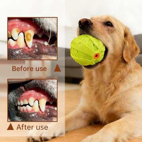 LaRoo Squeaky Dog Ball Toy,Durable Natural Rubber Squeaker Ball Throwing Training,Teeth Cleaning Chew Toy for Pet Medium and Large Dogs (3.5In Green) - color: Green-9cm