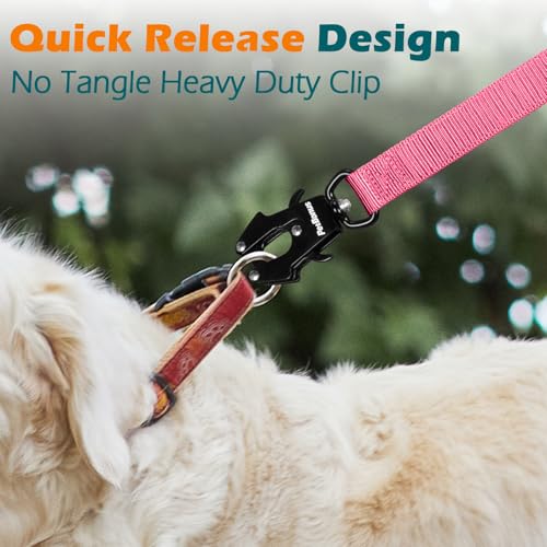 Heavy Duty Tactical Dog Leash, 5 FT Bungee Shock Absorption Leash with 2 Padded Handles, Quick Release Metal Clip, Car Seatbelt, No Pull Training Lead for Large Medium Dogs（Pink） - color: Pink