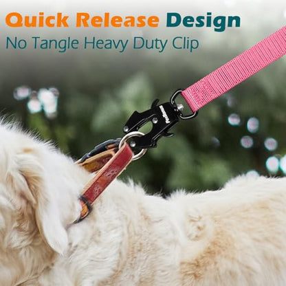 Heavy Duty Tactical Dog Leash, 5 FT Bungee Shock Absorption Leash with 2 Padded Handles, Quick Release Metal Clip, Car Seatbelt, No Pull Training Lead for Large Medium Dogs（Pink） - color: Pink