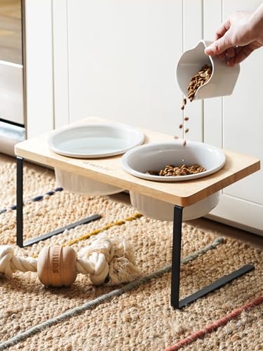 Elevated Dog Bowls, Raised Dog Bowl Stand with Two 6.5 inch Ceramic Bowl, Non-Slip Puppy Food and Water Bowls, Dogs Feeder for Small and Medium Breed, White - color: White, size: 6.5inch