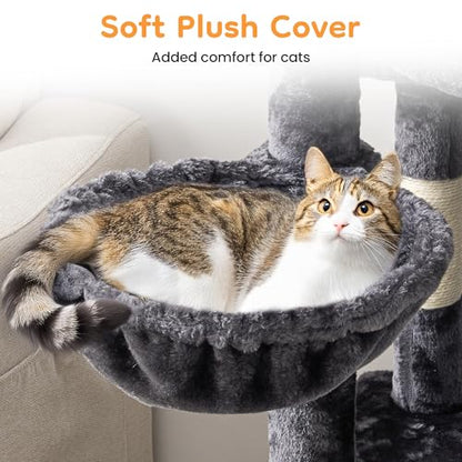 74" Cat Tree Tower with Scratching Posts, Condos, Perch, Hammocks & Toys, Cat Tree for Indoor Cats Large Adult, Ideal for Multi-Cat Households, Dark Gray - color: Dark Gray