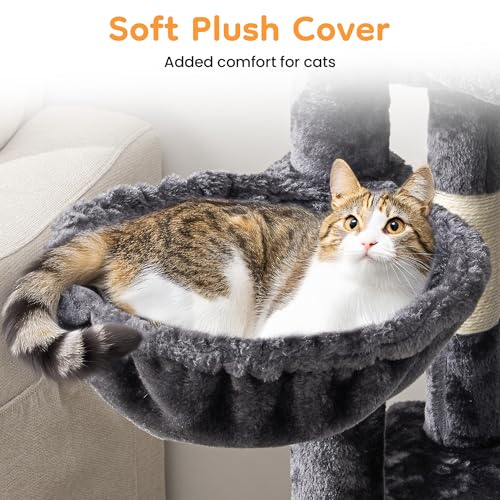 74" Cat Tree Tower with Scratching Posts, Condos, Perch, Hammocks & Toys, Cat Tree for Indoor Cats Large Adult, Ideal for Multi-Cat Households, Dark Gray - color: Dark Gray