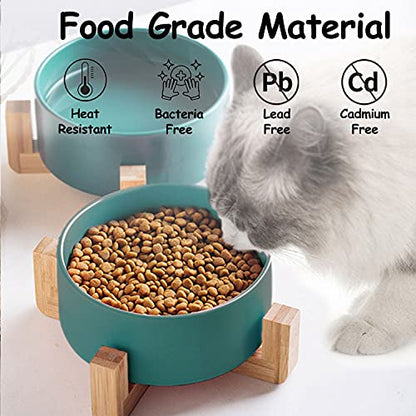 Petygooing Ceramic Dog Cat Bowl Set with Stand,Small Dog Bowls,Food and Water Dishes, Cute Modern Anti Slip Set of 2 Pet Food Dish- Small Size Pet (13.5OZ/5.1 in) Green - color: Deep Green, size: Puppy/Small Size Dogs & Cat Bowls 400ML*2