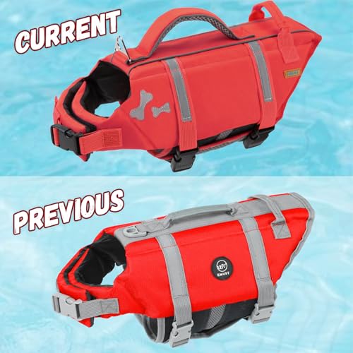 EMUST Dog Life Vests, Adjustable Dog Life Jacket with Rescue Handle, Dogs Flotation Vest for Small/Medium/Large Dogs, XS, NewRed - color: NewRed, size: XS