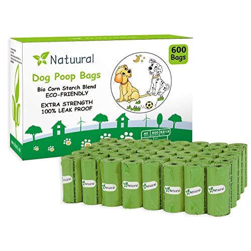 Dog Poop Bags Rolls-600 Counts, 40Rolls, Biodegradable Poop Bags Made of Cornstarch, 100% Leak Proof and Easy to Open (Green) - color: Green, size: 600 Count (Pack of 1)