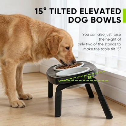 Elevated Dog Bowls Stand, 3 Height Adjustable Raised Dog Bowl with Collapsible Silicone Bowls, Non-Slip Stand for Small, Medium, Large Dogs & Pets