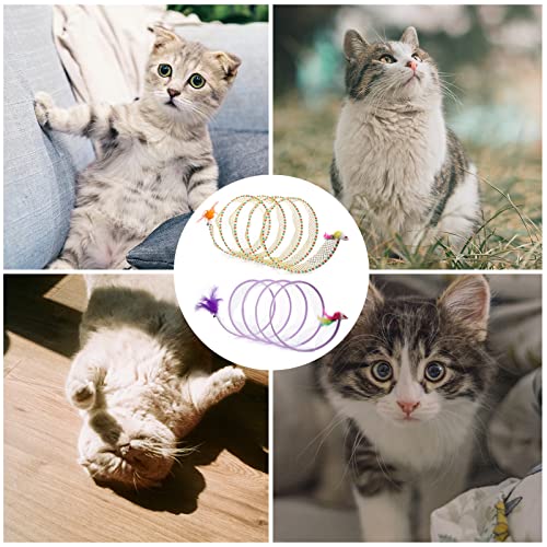 2pcs, Folded Cat Tunnel Spring, 10in Large Size Portable Cat Toy Spiral Tunnel, with Synthetic Feather and Toy Mouse Tunnel Spring Outdoor Puppy Kitten Generic (Striped Yellow, Purple)