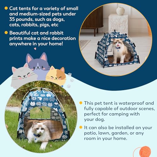 Cat Tent Indoor Outdoor, Portable Pet Cave for Small Dogs & Kittens with Removable Cushion Non-Slip Bottom Foldable Travel Cat House