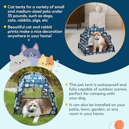 Cat Tent Indoor Outdoor, Portable Pet Cave for Small Dogs & Kittens with Removable Cushion Non-Slip Bottom Foldable Travel Cat House