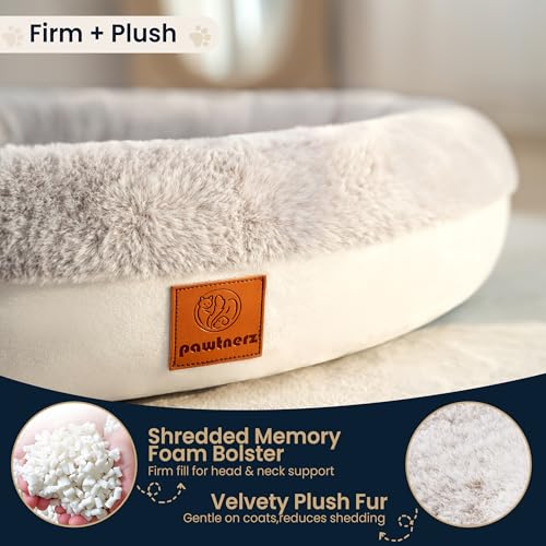 Round Donut Dog Bed – Luxury Orthopedic Dog Beds with Memory Foam – Calming Bolster Pet Bed, Water-Resistant, Washable Plush Cover, Zipper – Small, Medium, Large Dogs & Cats (31 Inches) - size: 31 Inches