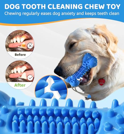 Dog Chew Toy for Aggressive Chewers, Durable Dental Cleaning Treat Toy, Food Dispensing Interactive Toy for Small, Medium & Large Dogs, Teeth Cleaning, Keep Busy, Tough Natural Rubber (Blue) - color: Blue