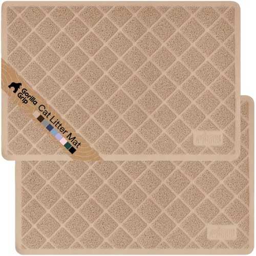 GORILLA GRIP Cat Litter Box Mat, Cushioned Coil Mesh Litter Trapping Mats, Scatter Control Supplies for Less Mess, Phthalate Free, Ultra Deep Catch Grooves, Rinse or Vacuum to Clean 24x17 Beige 2 Pack - color: Beige, style: Small (24" x 17") x 2
